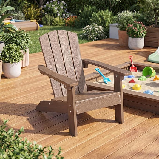 Giantex Kids Adirondack Chair, All-Weather HIPS Children's Outdoor Chair w/Ergonomic Design, Toddler Lawn Chairs for Age 3-8, Kids Beach Chair for Garden Patio Backyard (1,Taupe)