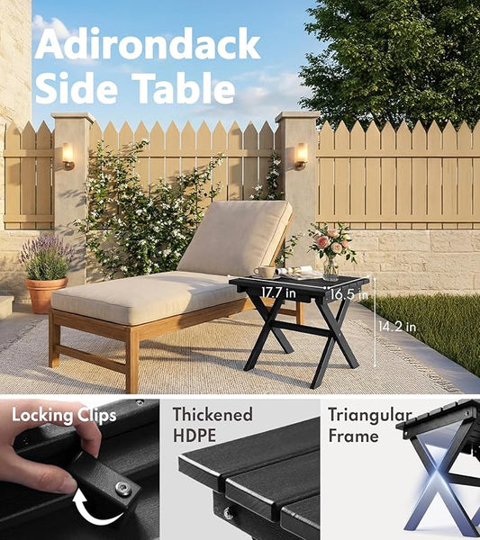 PASAMIC Folding Outdoor Side Table, Small Outdoor Table, Portable, No Assembly, Weather-Resistant HDPE End Table for Camping, RV, Poolside, Garden (Black)