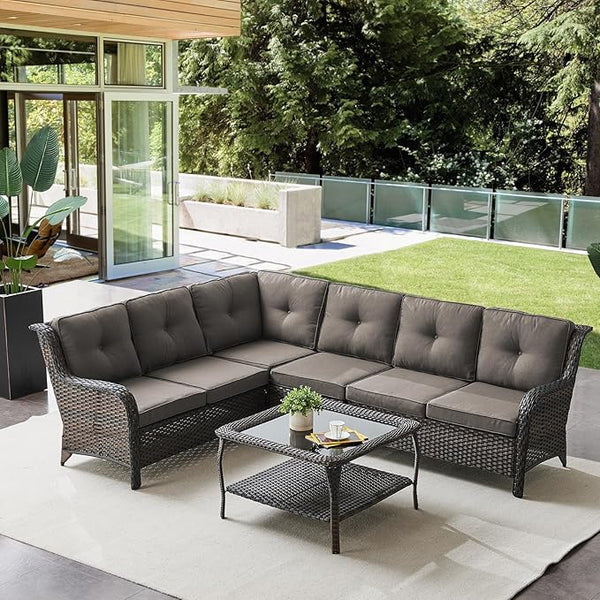 Belord Patio Furniture Set 6 Seats, Oversized Outdoor Sectional Couch, Two 3-Seater Sofas with Coffee Table - Photo 1