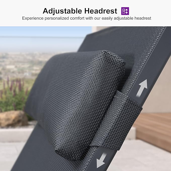 PURPLE LEAF Patio Lounge Chair Set Outdoor Chaise Lounger Aluminum Frame with Armrest 2 Side Table and Wheels for Pool Outside Sunbathing Tanning Recliner Including Pillows Gray