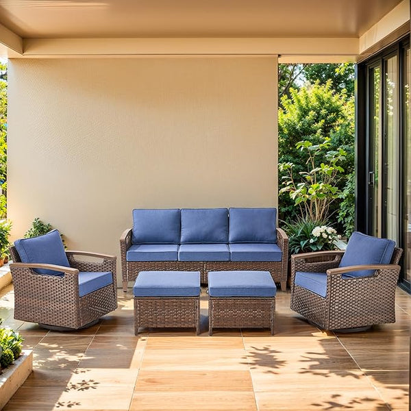 Luxury 5 Piece Heavy Duty Patio Furniture Set with Swivel Chairs - All Weather Wicker Comfort Thick Cushion Outdoor - Photo 1