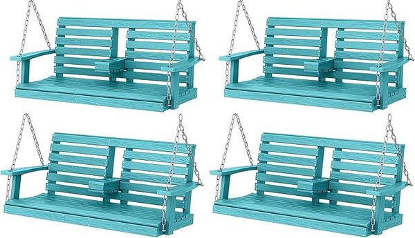 KINGYES Outdoor Hanging Patio Swing Set of 4, 2 Seat Swing Chair with Cup Holders - Photo 1