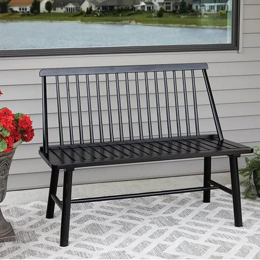 Jack Post 4 Feet Durable Hardwood Farmhouse Bench for Patio, Black (Open Box)