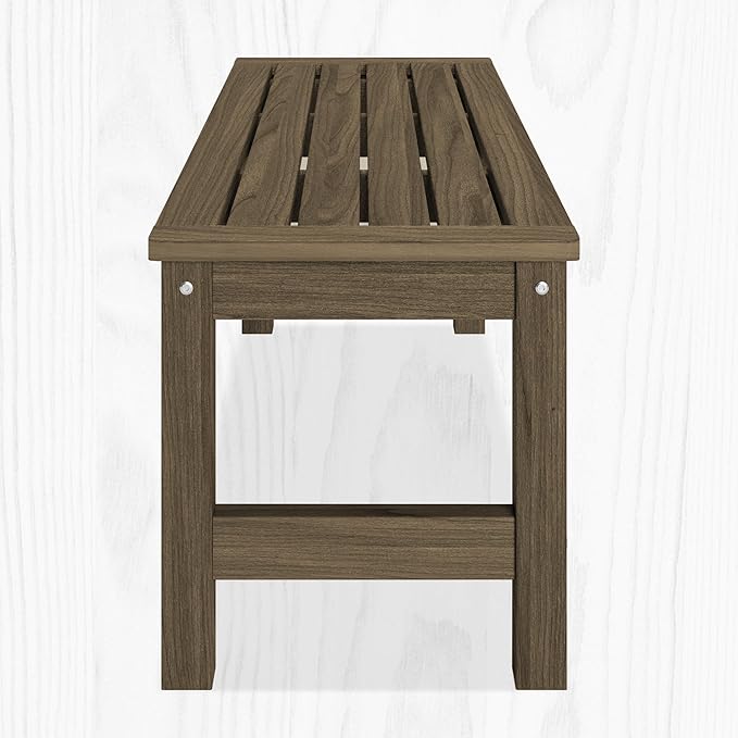 48" HDPE Outdoor Bench, All-Weather & Fade-Resistant 2-Person Garden Bench, Low Maintenance Patio Bench for Garden, Porch & Patio, Light Brown