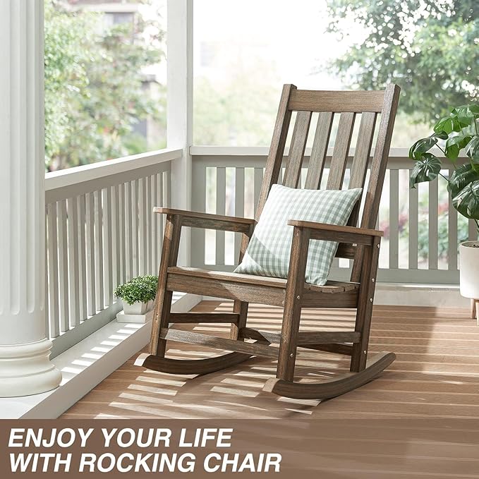 Outdoor Rocking Chair Set of 4, HDPE Oversized Patio Rocking Chairs, Weather Resistant, 350lbs Heavy Duty Porch Rocker with High Back for Backyard, Fire Pit, Garden and Indoor (Bright Brown)