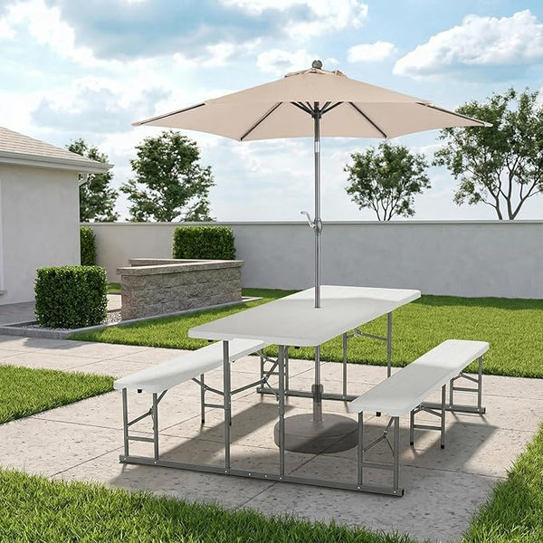 VINGLI Folding Picnic Table and Bench Set with Umbrella, Portable Outdoor Dining Furniture for Camping, Patio, Backyard - Photo 1