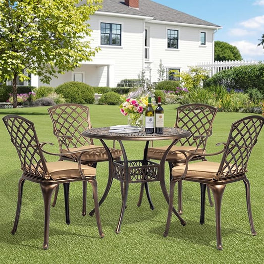 VINGLI Outdoor Dining Chairs Set of 4 with Cushion Aluminum Patio Chairs, Cast Aluminum Patio Furniture Aluminum Outdoor Chairs for Backyard, Poolside, Balcony Bronze (4, Grid Back with Cushion)