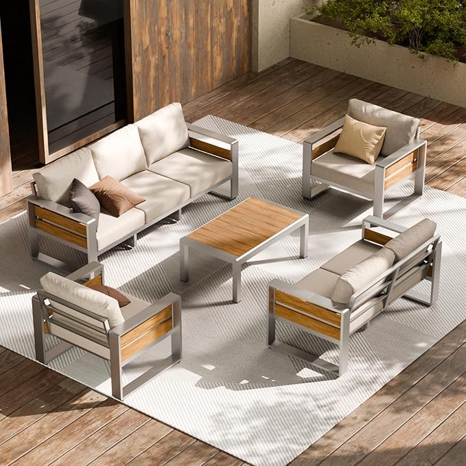 ZANDOR Aluminum Outdoor Patio Furniture - Outdoor Coffee Table, All-Weather Metal Modern Outside Furniture, Rectangle Patio Coffee Table, Garden/Backyard/Porch, Silver