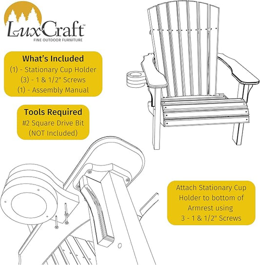 LuxCraft Adirondack Chair Cup Holder Attachment for Outdoor Lounge Furniture, Stationary Drink Holder for Swings, Gliders, Bench, Deck or Camping Chair - Amish Made in America (Chestnut Brown)