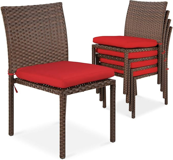 Best Choice Products Set of 4 Stackable Outdoor Patio Wicker Chairs w/Cushions, UV-Resistant Finish - Photo 1