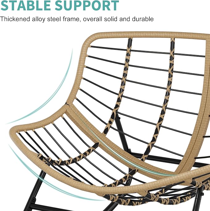 Fancyango Oversized Egg Rocking Chair for Indoor/Outdoor – All-Weather Wicker Rattan Lounge Chair with Cushion, Patio Rocker for Porch, Garden, or Balcony (Dark Grey1, 37.8" D x 36.6" W x 33" H)