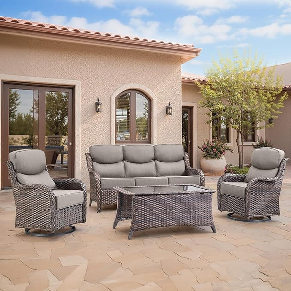 Swivel Patio Chairs sofa Set of 4 with 6" Thick Cushion - Wicker Outdoor Swivel Rocker Patio Chair - Photo 1