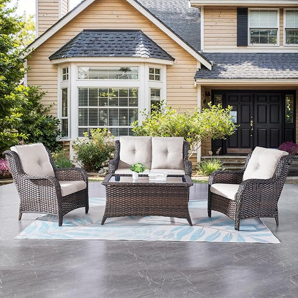 Belord Wicker Furniture 4 Pieces Outdoor Patio Furniture Set Patio Loveseat Sofa Set with Wicker Chairs and Coffee Table - Photo 1