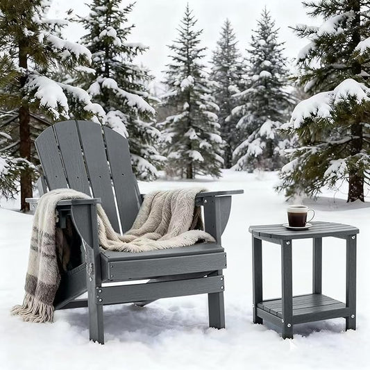 Folding Outdoor Adirondack Chairs Set of 1 with HDPE Side Tables-Plastic Weather Resistant Patio Chairs with Small Outdoor Side Tables 2 Storage for Patio,Fire Pit, Garden and Backyard