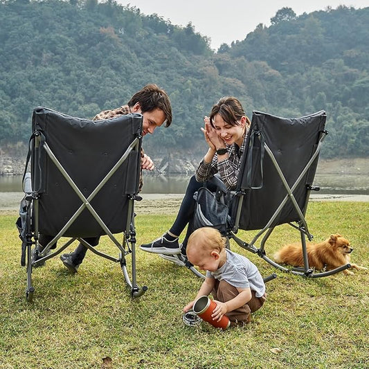 EVER ADVANCED Oversized Folding Rocking Camping Chairs Set of 2, Padded Portable Rocker Chair for Patio, Lawn and Outdoors, Heavy Duty Hard Armchair for Adults Supports 400lbs, Grey