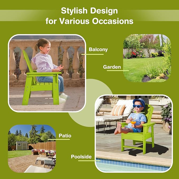 Giantex Adirondack Chair, Kids HDPE Patio Lawn Chair with Ergonomic Backrest for Deck, Porch, Backyard, Poolside, Indoor, Weather Resistance Toddler Outdoor Chair (4, Green)