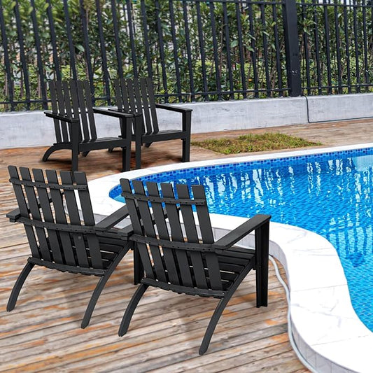 Giantex Adirondack Chair Set of 4 Acacia Wood Outdoor Chairs, 350 lbs Weight Capacity, Weather Resistant Campfire Chairs for Lawn Seating, Garden, Poolside, Balcony, Patio Lounger, Black