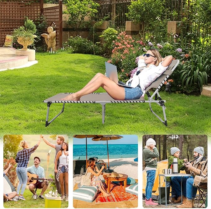 Sun Tanning Chair with Face Hole 5-Position Folding Lounge Chair Outdoor with Portable Beach Table for Poolside Sunbathing Camping Lawn Backyard