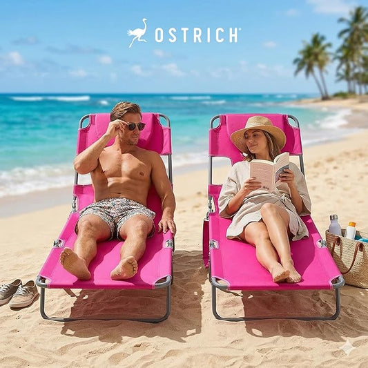 Ostrich the Original Chaise 72 x 22 Inch Lounge Portable Reclining Lounger, Outdoor Patio, Beach, Lawn, Camping, or Pool Tanning Chair, Pink