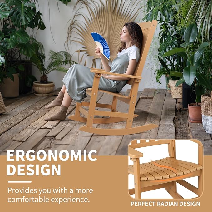 Outdoor Rocking Chairs Set of 4, Oversized All Weather High Back Porch Rocker, Patio Rockers for Outside