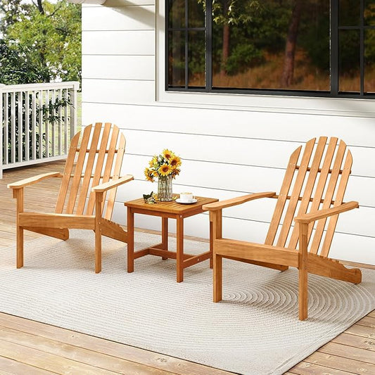 Giantex Adirondack Chairs Set of 2, Acacia Wood Fire Pit Chairs with Inclined Seat & High Backrest, Ergonomic Outdoor Slatted Patio Chairs for Lawn, Porch, Backyard, Poolside