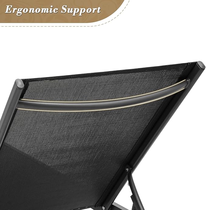 Athena Collection Outdoor Chaise Lounge Set of 2, Pool Lounge Chairs with Aluminum Frame and 6-Position Adjustable Backrest, Sun Lounger for Garden Outdoor Patio Poolside, Black