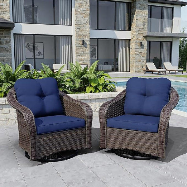 Wicker Swivel Rocking Chairs Set 2 - Photo 1