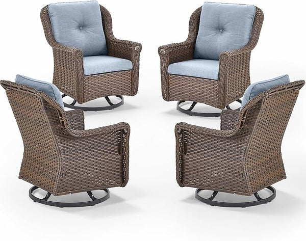 Patio Chairs Outdoor Swivel Glider - Set of 4 High Back Outside Brown Wicker Rattan Rocking Chair with Thick Cushion - Photo 1
