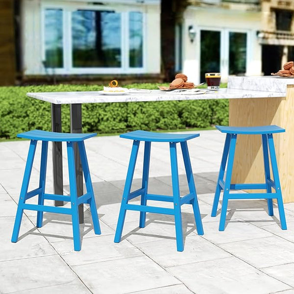 Costaelm All-Weather Bar Stools Set of 3, 29" Height Outdoor Bar Stools, Adirondack Poly Patio Bar Stool for Patio, Deck - Photo 1
