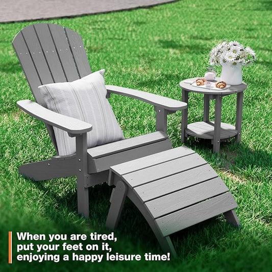 YEFU Adirondack Ottoman Set of 4, Adirondack Foot Rest, Patio Foot Rest, Folding Adirondack Footstool, Weather Resistant for Adirondack Chair, Widely Used for Outdoor, Porch, Backyard, Fire Pits-Gray