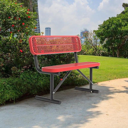 48" Metal Park Benches for Outside - Red Outdoor Benches Heavy Duty Garden Weatherproof Bench with Backrest, Buddy Bench for Schools,Commercial Benches for Shopping Mall, Store, Yard, Patio