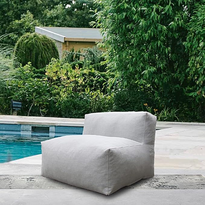 Patio Armless Chair, Outdoor Middle Bean Bag Chair, Daybed Sofa Comfy Couch, Modular Patio Sectional Sofa, Water-Resistant Olefin Fabric, High-Density Foam Filled, Comfy Lounge Seat, Light Gray