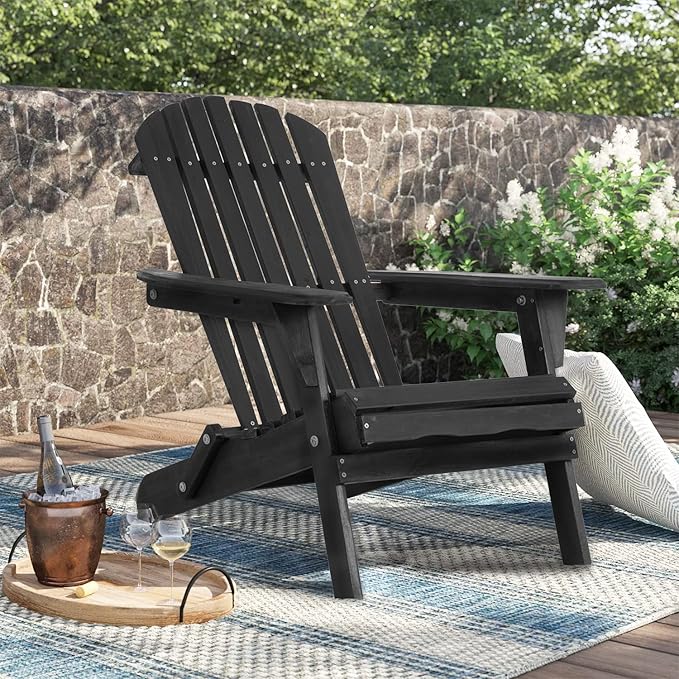 FDW Folding Adirondack Chair, All Weather Patio Chair Outdoor Fire Pit Chair for Patio Lawn Garden Backyard Deck Pool Beach