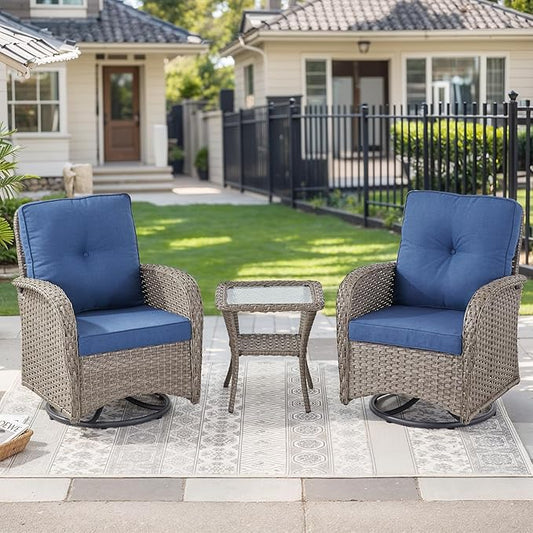 HUMMUH Patio Side Table Outdoor PE Wicker,Rattan End Table Glass Top Coffee Table with Storage Grey