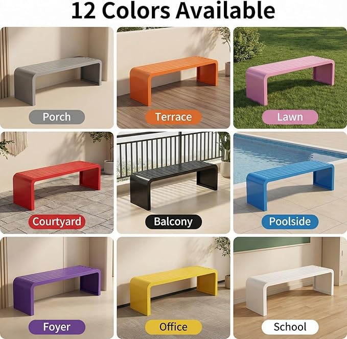 Metal Garden Bench, 100/120/150/180 Cm Outdoor Benches Weatherproof 2-5 Person, Patio Benches for Outdoors Cast Iron Metal Frame, Patio Lawn Porch Bench Seat Backless(Orange,120 cm/47.24 in)