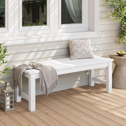 Stoog Outdoor Bench, 2-Person Patio Backless Bench, Outdoor Benches Weatherproof with 800 lbs Weight Capacity, Never Rot or Fade, White
