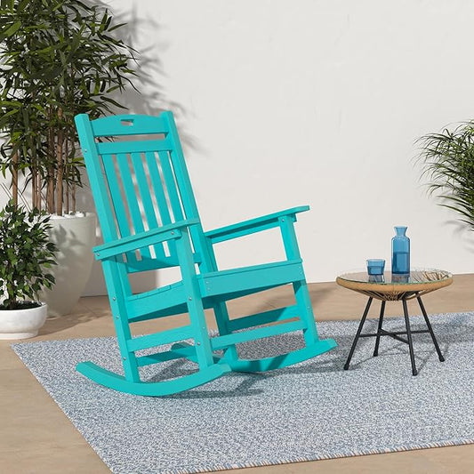 YEFU Outdoor Rocking Chair Porch: Outdoor Patio Rocking Chairs-Oversized Rocker Chair-All Weather Poly Rocker Lawn Chairs for Adult-Seat Area 22"x21"-Backrest Height 31"-380lbs Weight Capacity-Aruba