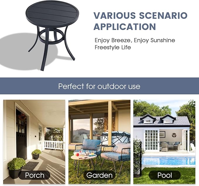 VICLLAX 18.5" Outdoor Side Table Small Patio End Table Round Bistro Coffee Table, Black