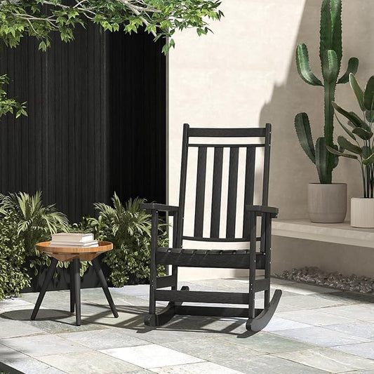 Oversized Outdoor Rocking Chair,All Weather Rocker Chair with More Comfortable Seat Panel for Porch Patio Outside(Black)