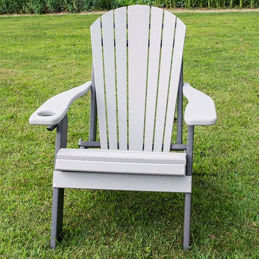 Furniture Barn USA Poly Folding Adirondack Chair, Light Gray and Gray