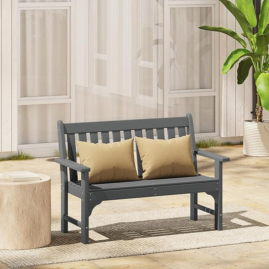 Costaelm Garden Bench, Farmhouse Park Front Porch for Entryway Bench Outdoor Seating Low Bench Patio Bench Outside/Indoor, Gray