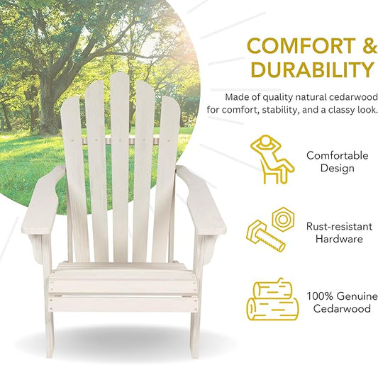Shine Company Westport Wooden Adirondack Chair, Outdoor Patio Firepit Chairs, Back & Seat Pre-Assembled, Eggshell White