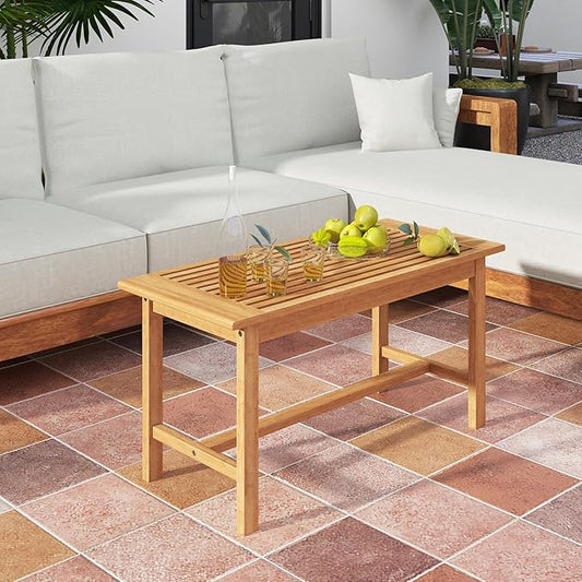 Giantex Teak Wood Patio Coffee Table - 36” Rectangular Outside Side Table with Slatted Tabletop, Solid Center Table, Outdoor Cocktail Table for Deck, Backyard, Garden, Poolside, Balcony, Natural
