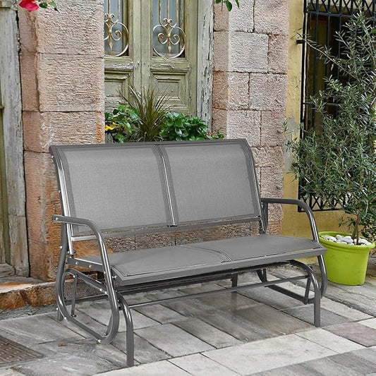 LUARANE Swing Glider Chair, Heavy-Duty Steel Frame 2-Person Outdoor Swing Bench, Sliding Rocker Double Seat Suitable for Backyard, Garden, Poolside, Lawn (Grey)