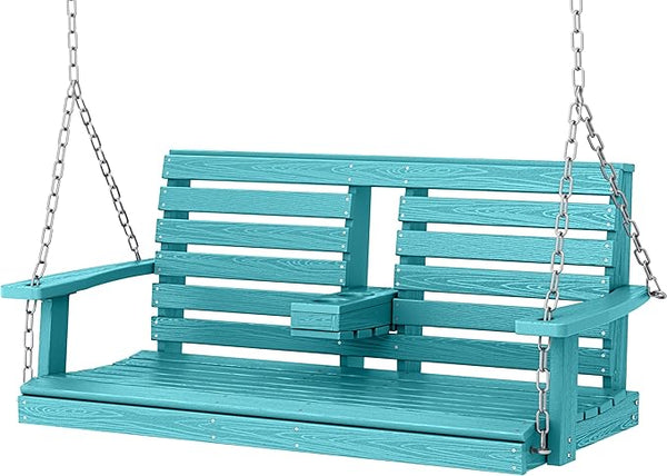 KINGYES Outdoor Hanging Porch Swing, 2 Seat Patio Swing Chair with Cup Holders - Photo 1