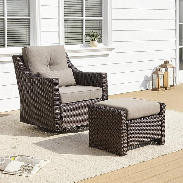 CHITA 2 Pieces Patio Wicker Furniture Set, Outdoor Rattan Bistro Set with Rocking Swivel Chair - Photo 1