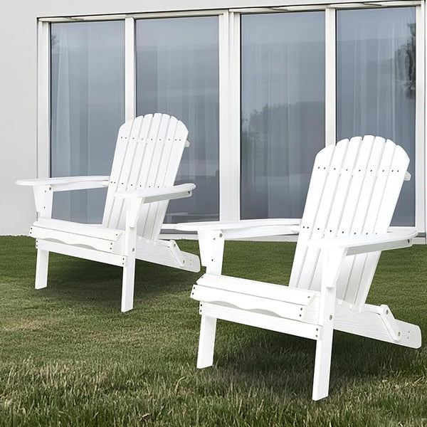 Wooden Folding Adirondack Chair Set of 2, Wood Lounge Patio Chair for Garden Outdoor - Photo 1