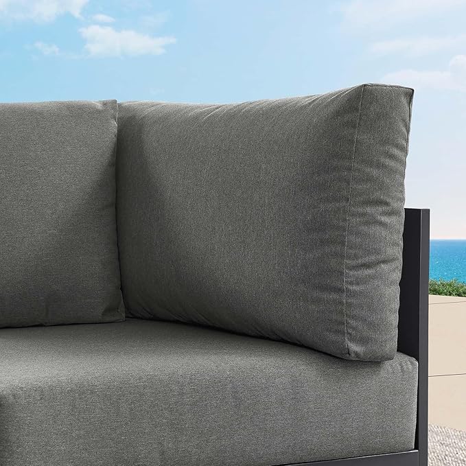 Modway Tahoe Aluminum Outdoor Sectional Corner Chair in Gray Charcoal with Weather-Resistant Cushions, Deep Seat Modular for Patio Furniture Lounge Set