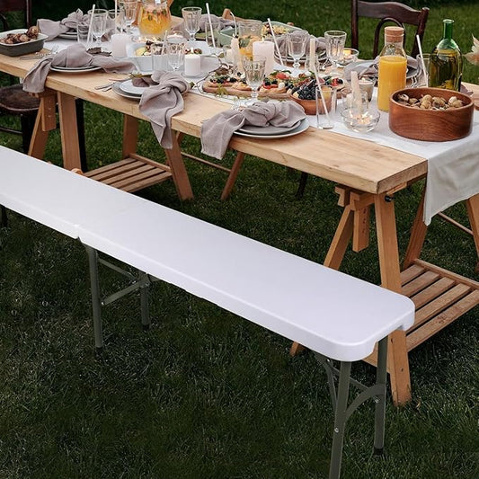 Plastic Folding Bench - Portable Bench Used for Indoor, Outdoor, Picnic, Party, Camping, Dining Seat, Garden Soccer Multipurpose Entertaining Activities, White (2, White, 8 Feet)