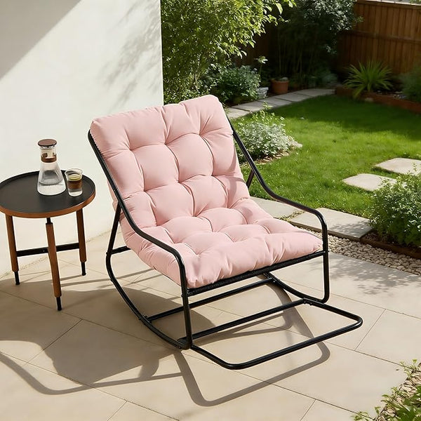 Pink Rocking Chair with Foot Rest, Outdoor Indoor Rocking Lounge Chair with Cushion - Photo 1